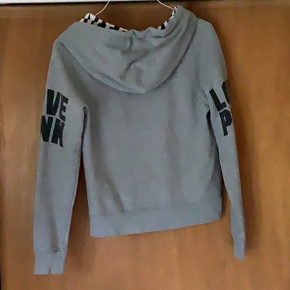 PINK Zipper Up Hooded Sweatshirt in Gray Size Small - Picture 6 of 7